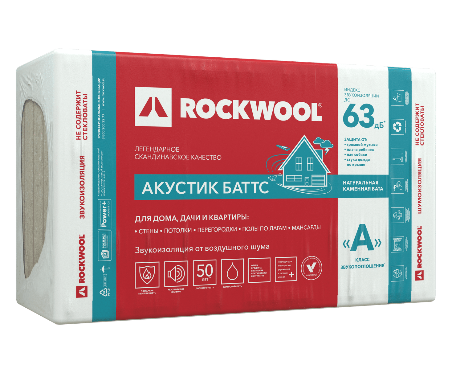Звукоизоляция Rockwool Акустик Баттс 1000х600х100 мм 3м2 0.3м3 5шт