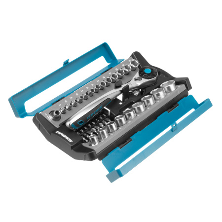 Набор торцевых головок, трещотка 120 зубьев, 1/2", 1/4", CrV, 41 предмет Gross цена